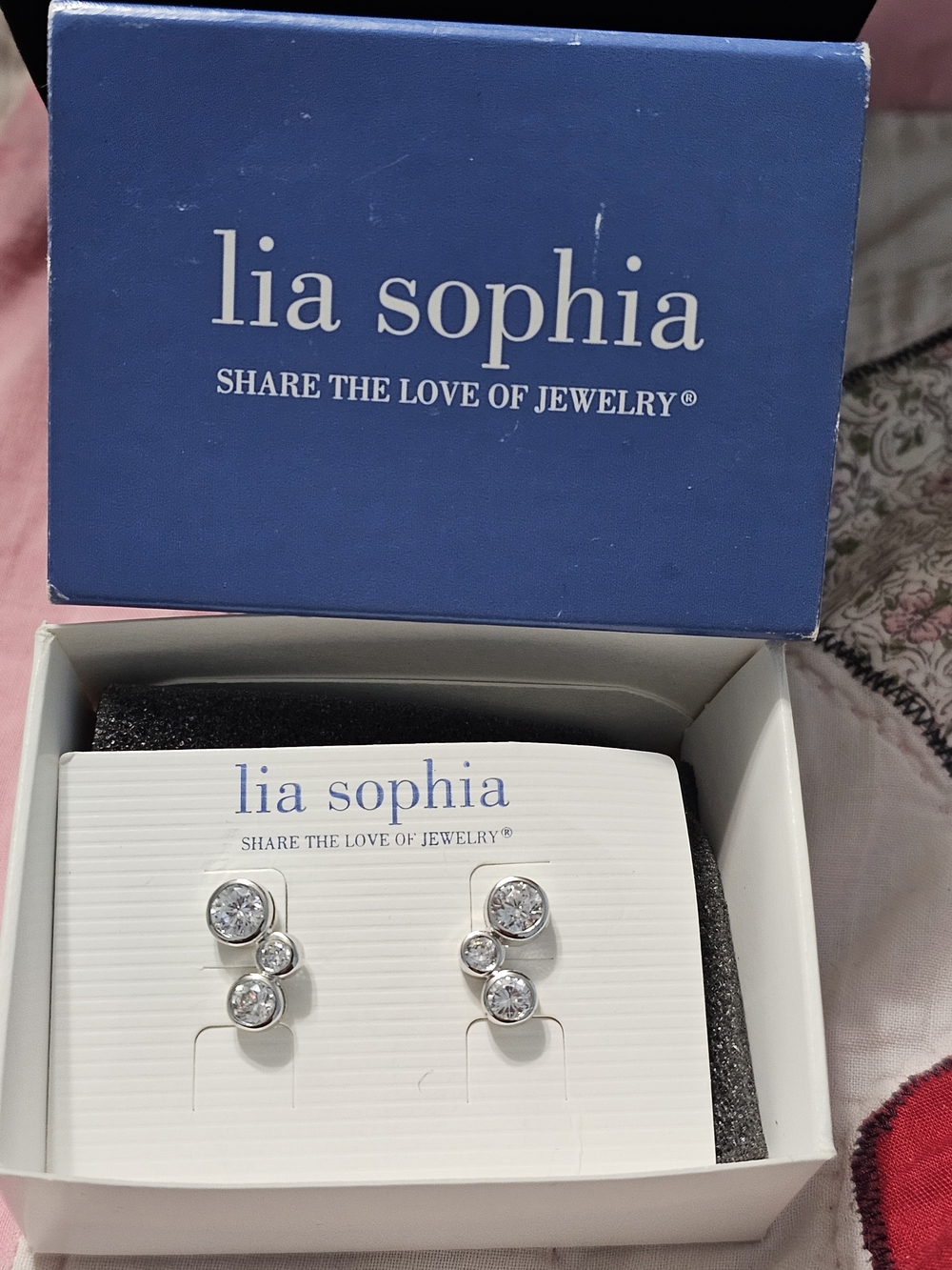 Lia Sophia Silver Triple Clear Crystal Drop Earrings